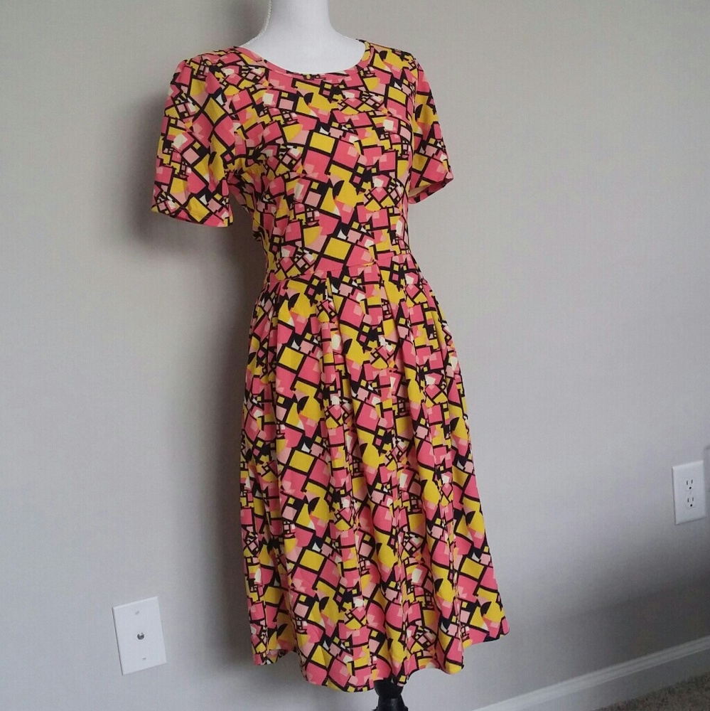 Lularoe Amelia Pattern Midi Dress Pockets Large
